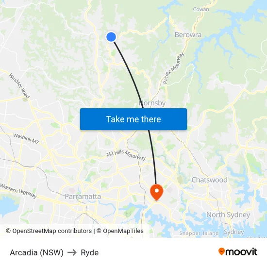 Arcadia (NSW) to Ryde map