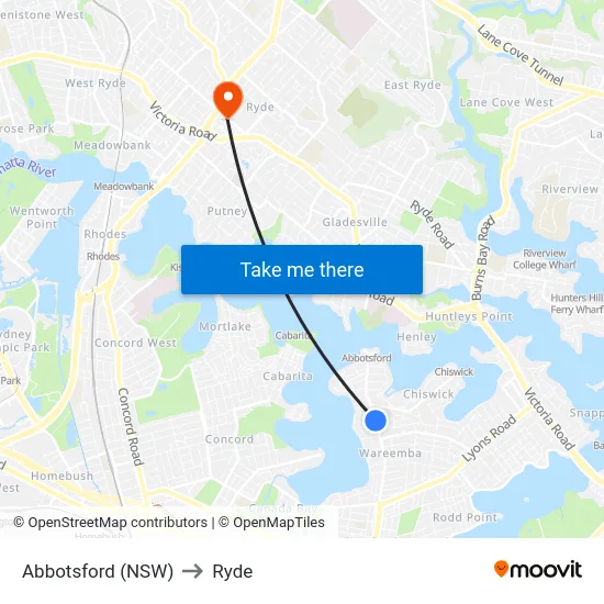 Abbotsford (NSW) to Ryde map
