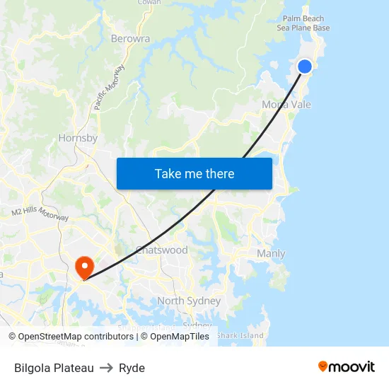 Bilgola Plateau to Ryde map