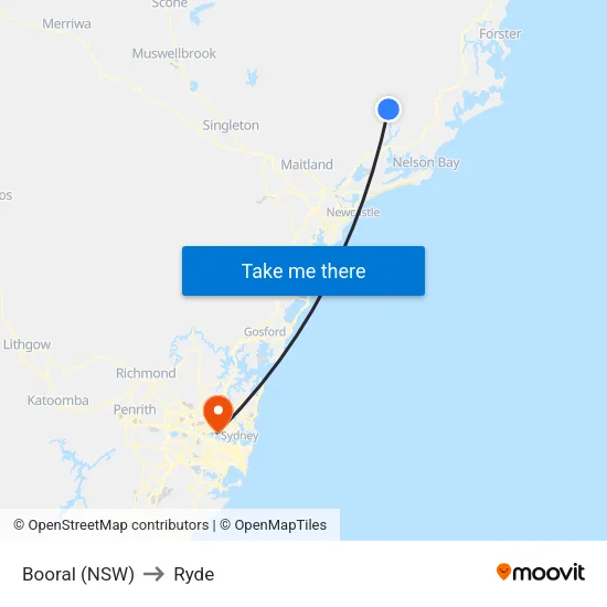 Booral (NSW) to Ryde map