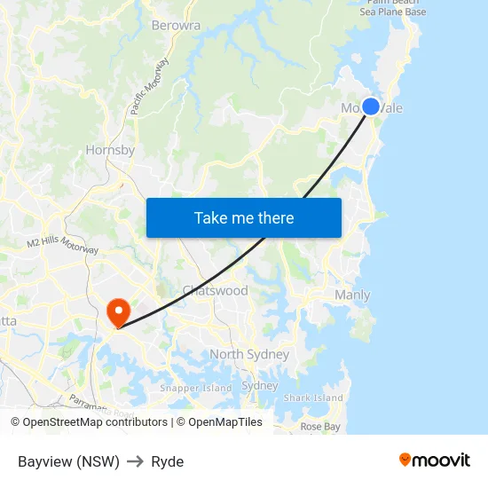 Bayview (NSW) to Ryde map