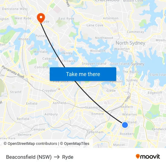 Beaconsfield (NSW) to Ryde map