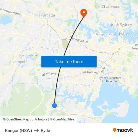 Bangor (NSW) to Ryde map
