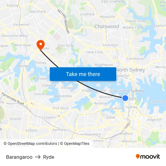 Barangaroo to Ryde map