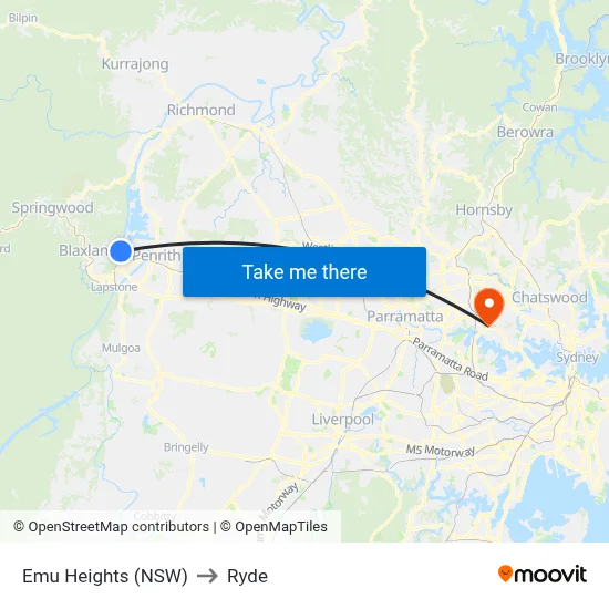 Emu Heights (NSW) to Ryde map