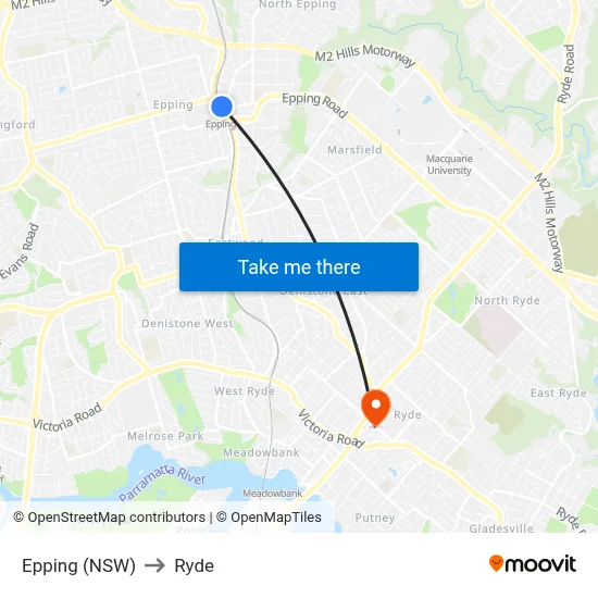 Epping (NSW) to Ryde map