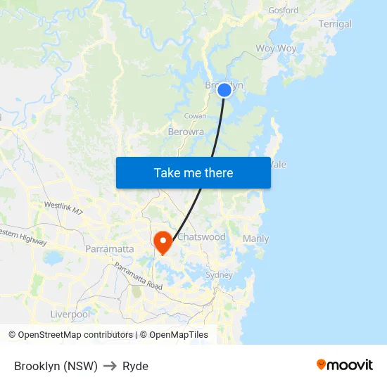 Brooklyn (NSW) to Ryde map
