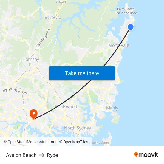 Avalon Beach to Ryde map