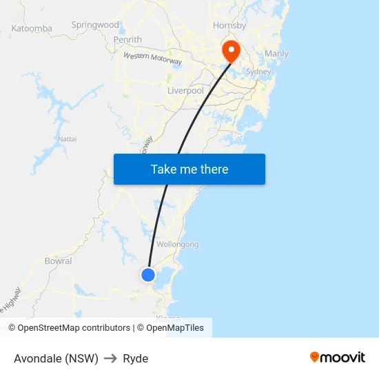Avondale (NSW) to Ryde map