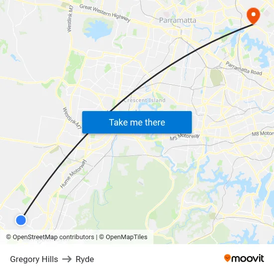 Gregory Hills to Ryde map