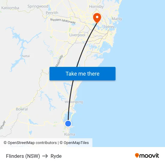 Flinders (NSW) to Ryde map