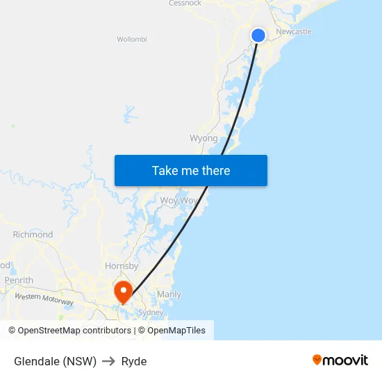 Glendale (NSW) to Ryde map