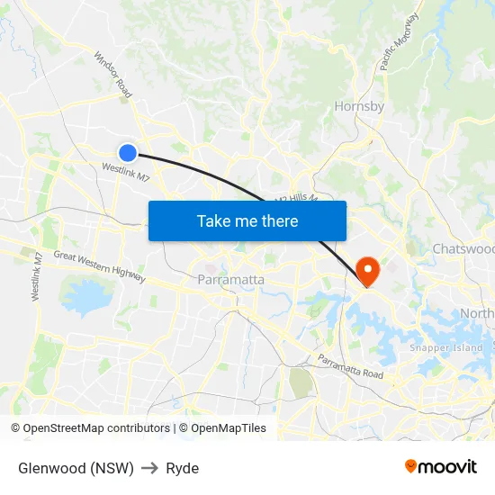 Glenwood (NSW) to Ryde map