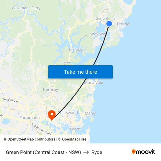 Green Point (Central Coast - NSW) to Ryde map