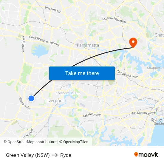 Green Valley (NSW) to Ryde map