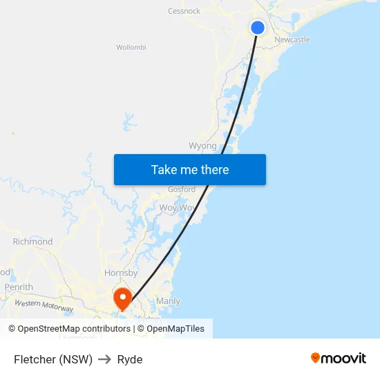 Fletcher (NSW) to Ryde map