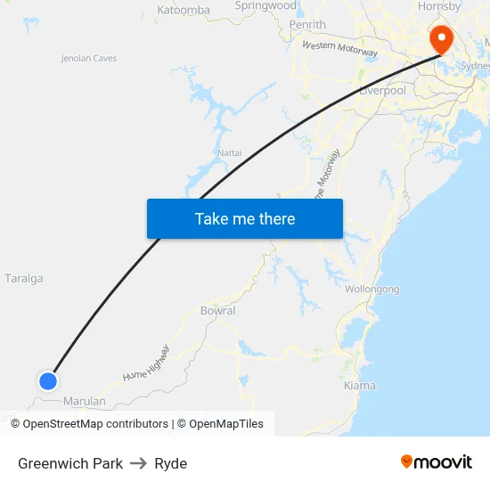 Greenwich Park to Ryde map