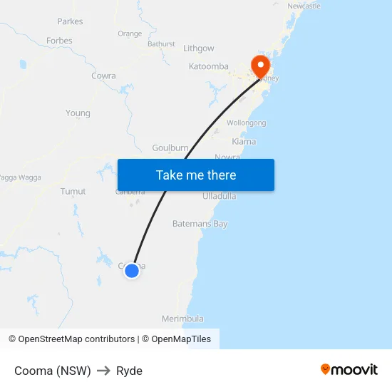Cooma (NSW) to Ryde map