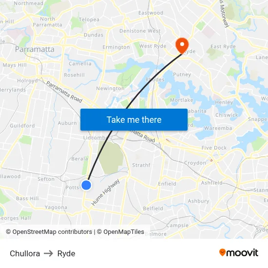 Chullora to Ryde map