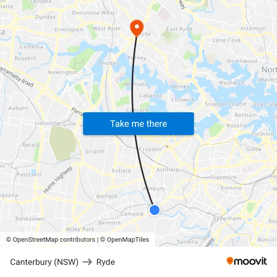 Canterbury (NSW) to Ryde map