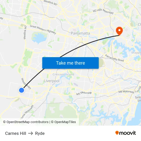 Carnes Hill to Ryde map