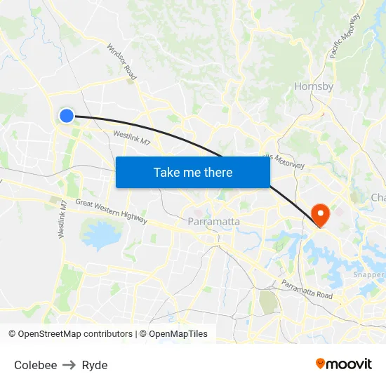 Colebee to Ryde map