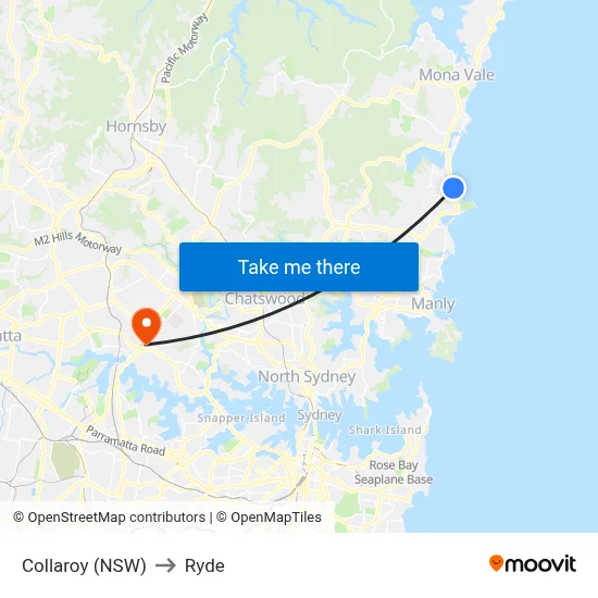 Collaroy (NSW) to Ryde map