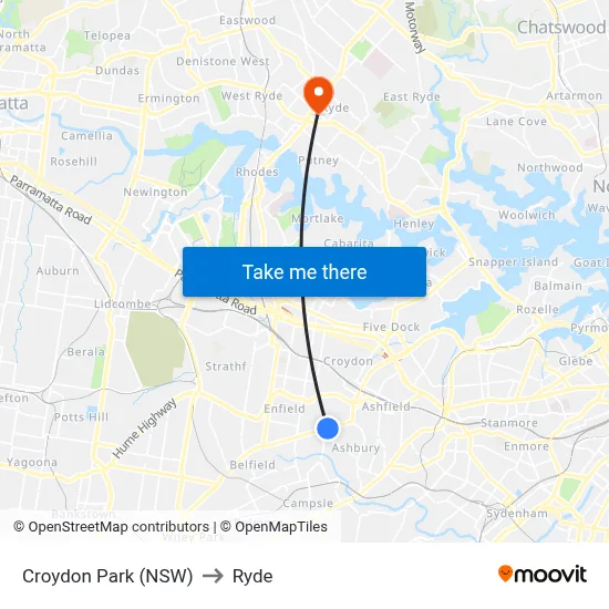Croydon Park (NSW) to Ryde map