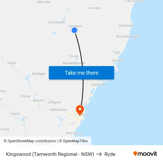 Kingswood (Tamworth Regional - NSW) to Ryde map