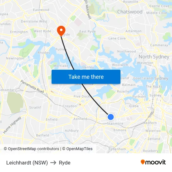 Leichhardt (NSW) to Ryde map