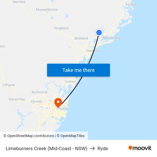 Limeburners Creek (Mid-Coast - NSW) to Ryde map