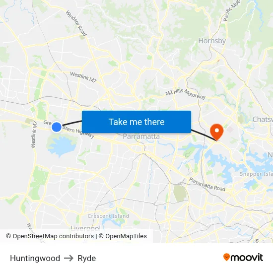 Huntingwood to Ryde map
