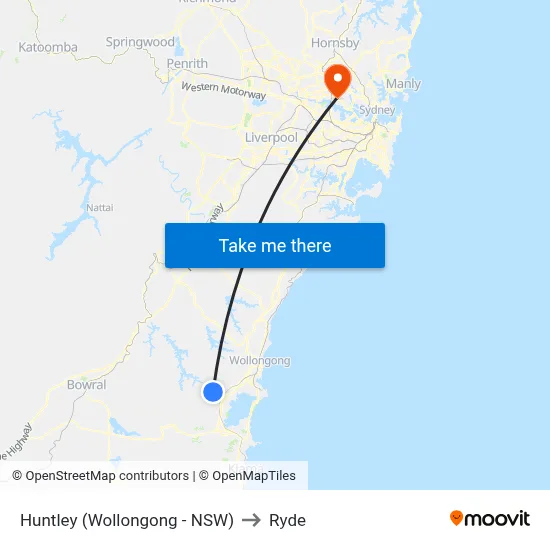 Huntley (Wollongong - NSW) to Ryde map