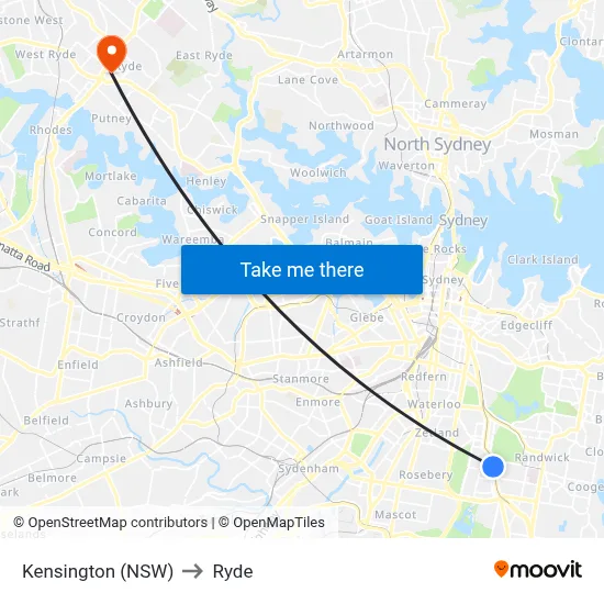 Kensington (NSW) to Ryde map