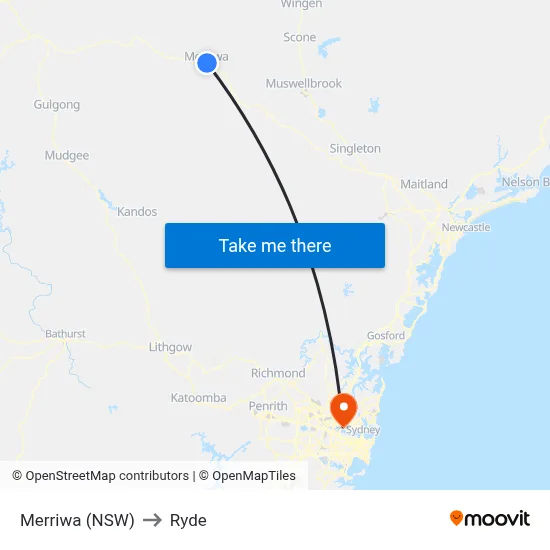 Merriwa (NSW) to Ryde map