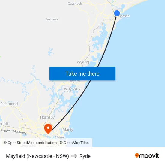 Mayfield (Newcastle - NSW) to Ryde map