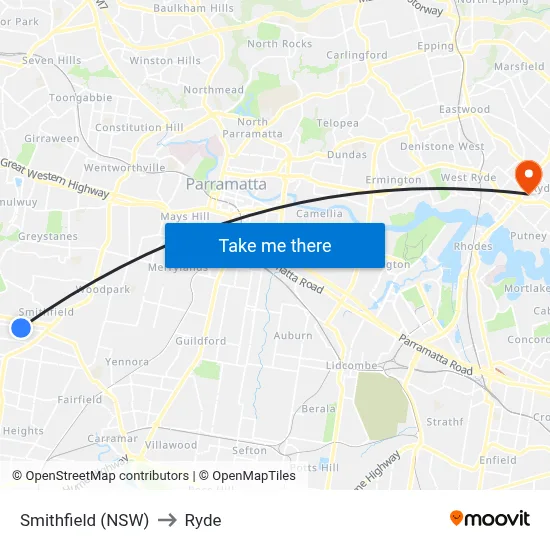 Smithfield (NSW) to Ryde map