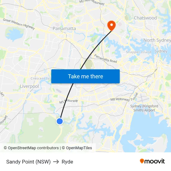 Sandy Point (NSW) to Ryde map