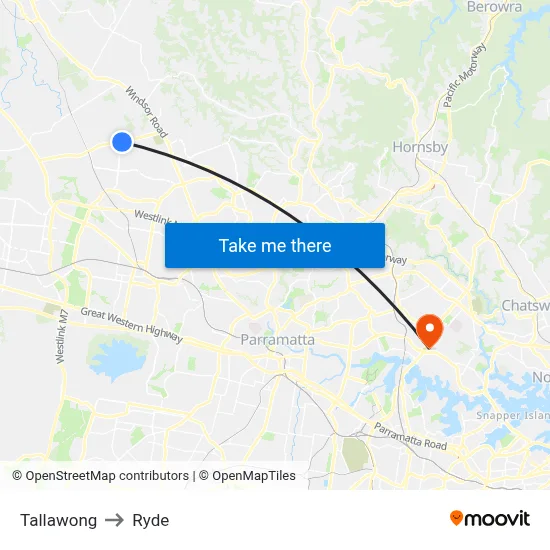 Tallawong to Ryde map