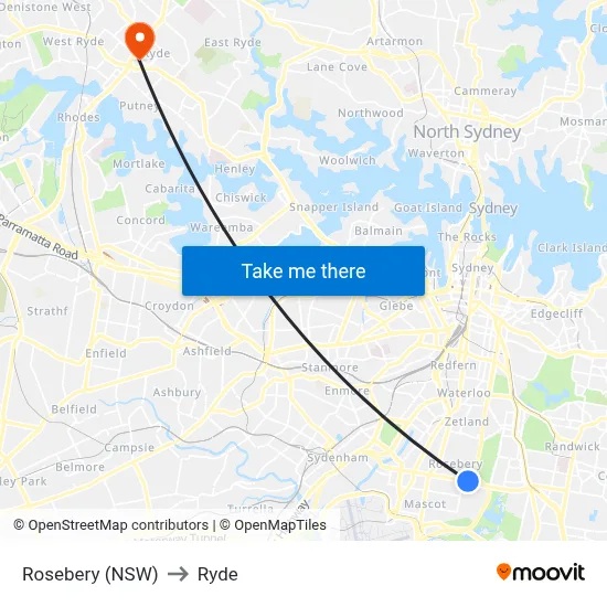 Rosebery (NSW) to Ryde map