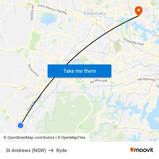 St Andrews (NSW) to Ryde map