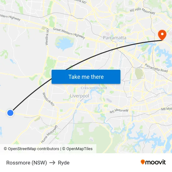 Rossmore (NSW) to Ryde map