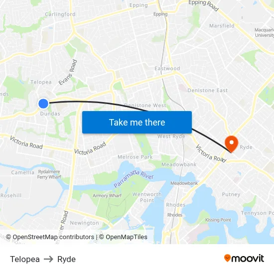 Telopea to Ryde map
