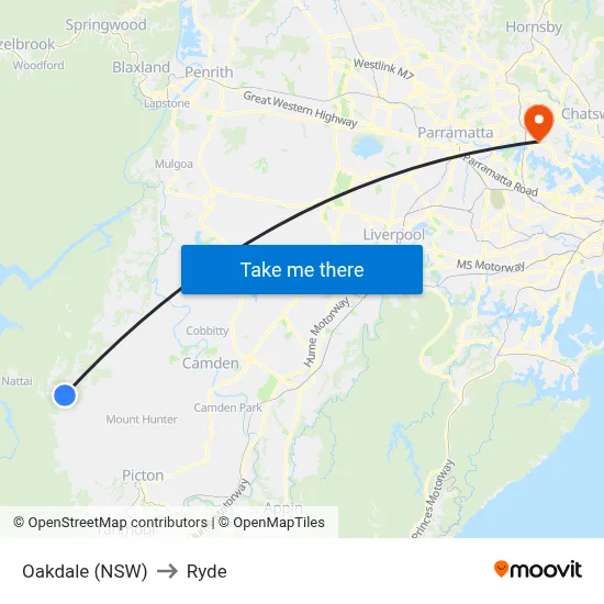 Oakdale (NSW) to Ryde map