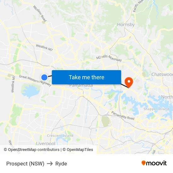 Prospect (NSW) to Ryde map