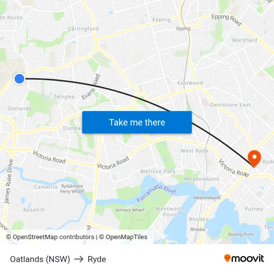 Oatlands (NSW) to Ryde map