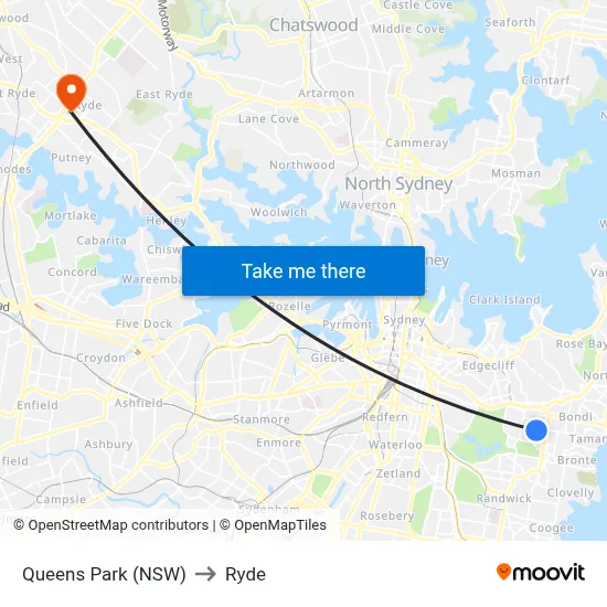 Queens Park (NSW) to Ryde map