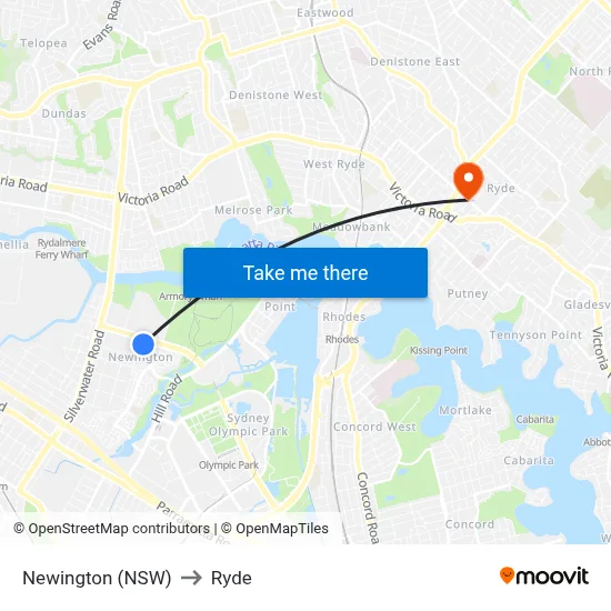 Newington (NSW) to Ryde map