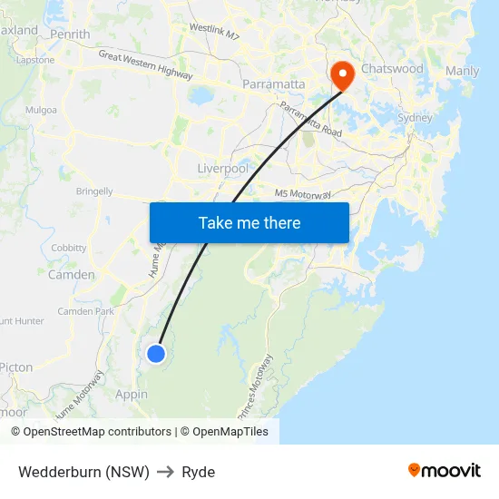 Wedderburn (NSW) to Ryde map