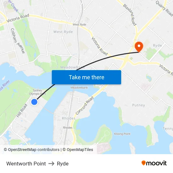 Wentworth Point to Ryde map